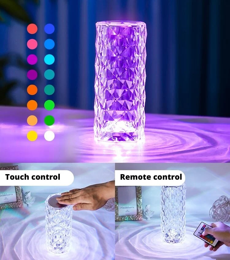 16 Color Changing Rose Crystal Diamond Table Lamp